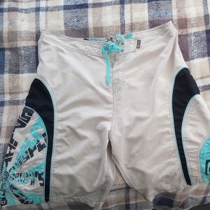 Split Men's Swim Board Shorts - Beige and Aqua